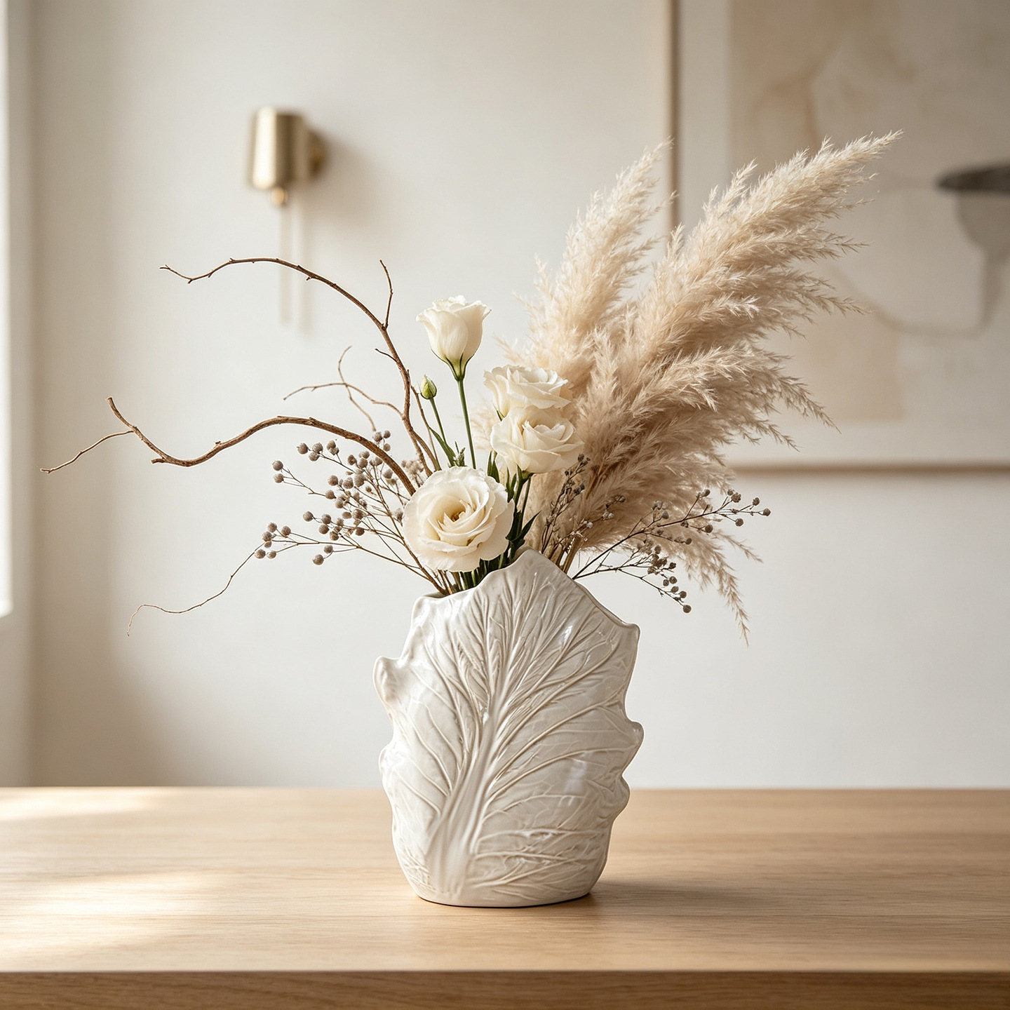 Pampas Grass Decor - Vaso in Ceramica a Forma di