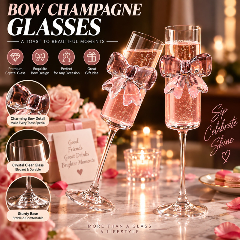 Home Decor Y2K - Flute da Champagne con Fiocco, Bicchieri