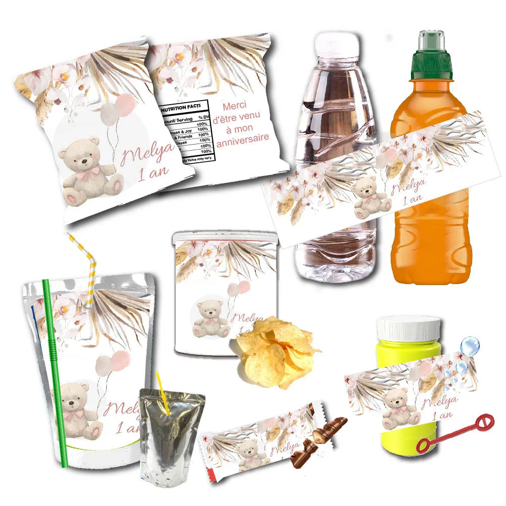 Pampas Grass Decor - Adesivi Impermeabili Personalizzati a Tema Orso