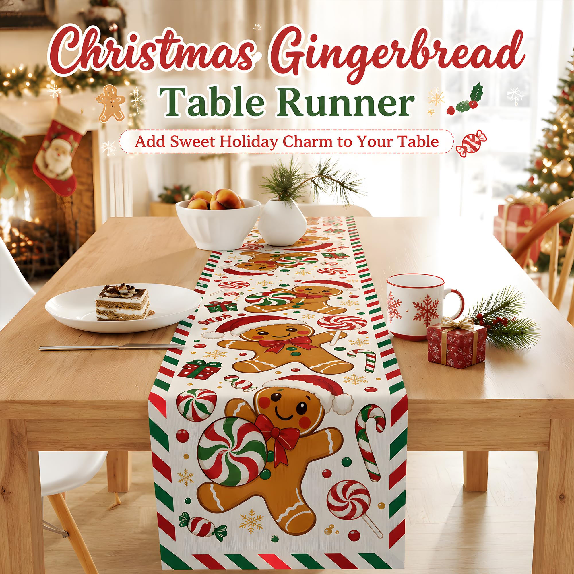 Linen Table Runner - Runner da tavolo natalizio con motivo