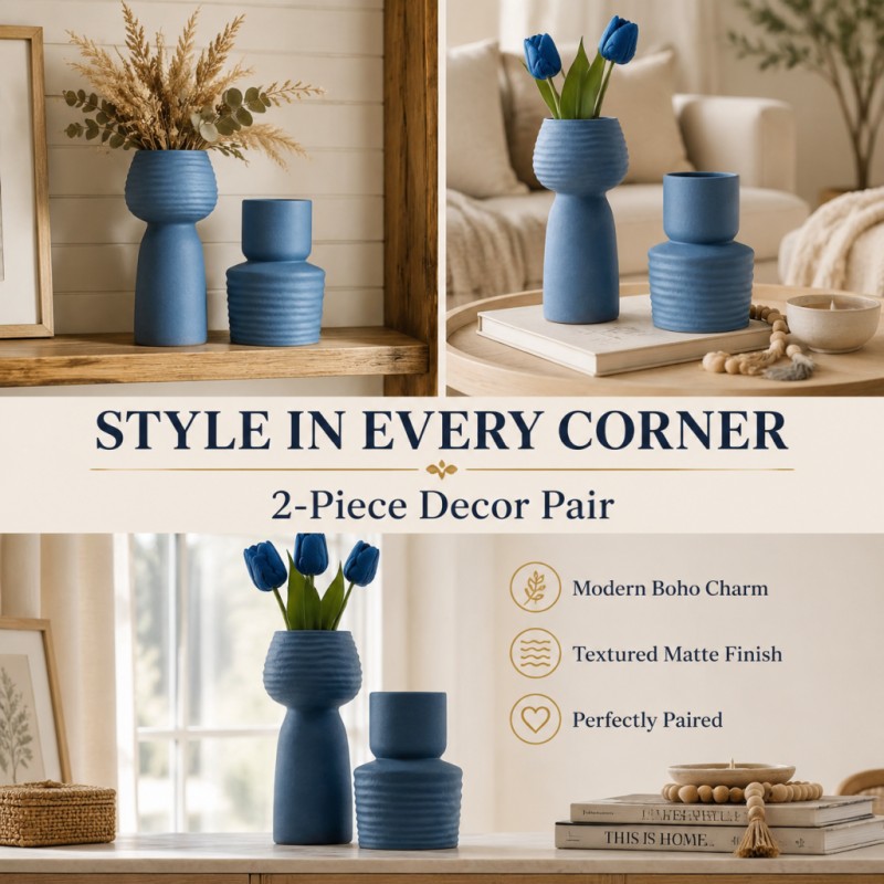 Set di 2 vasi blu ruvidi e ond - Pampas Grass Decor recensione e prezzo